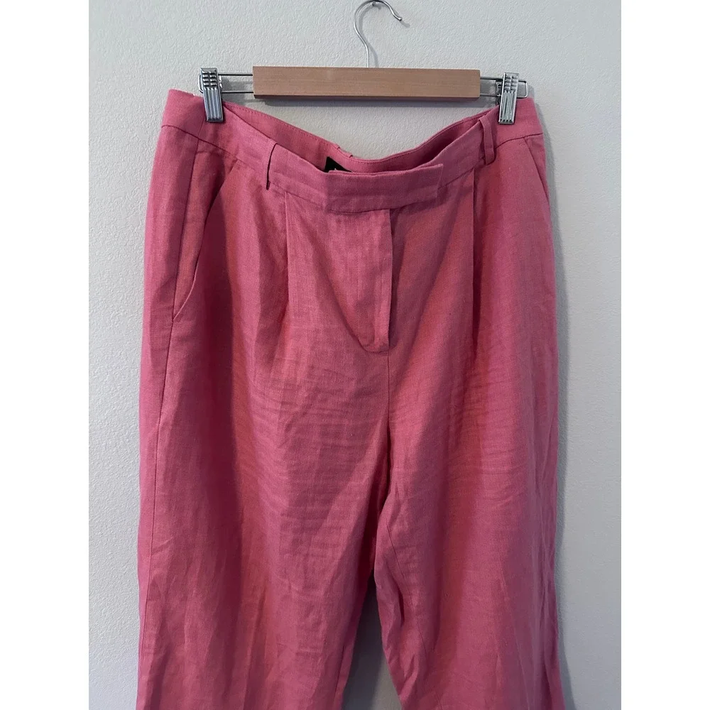 Banana Republic Pants 14 Pink 100% Linen Pleated High Rise Straight Leg